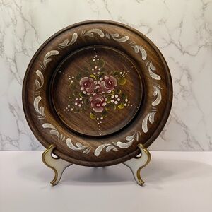 Decorative hand painted wood plate flowers 10” round